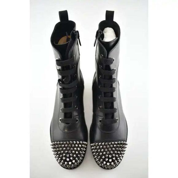 Christian Louboutin TS Croc Flat Black Calf Leather Spike Combat Ankle Boot 36 - Picture 8 of 9